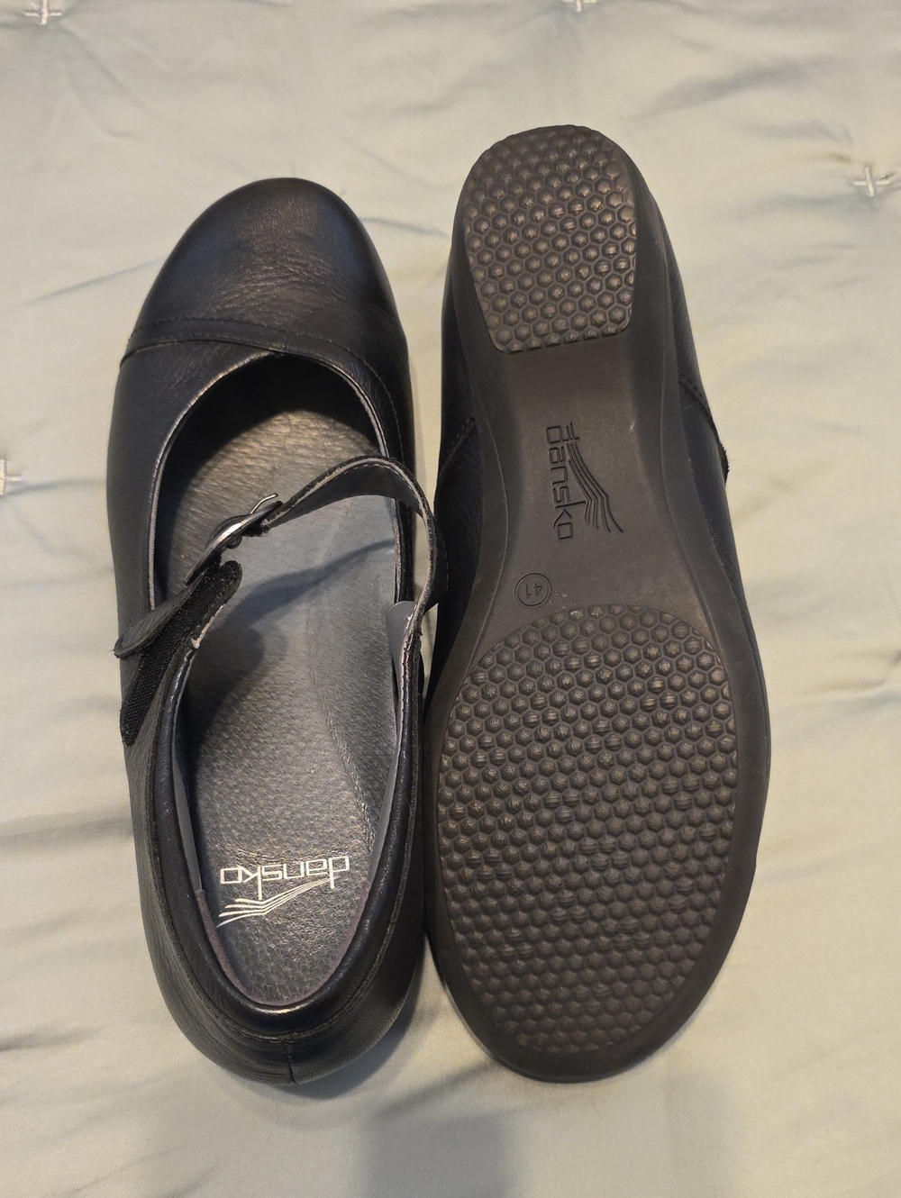 Dansko Black Leather Mary Jane Flats with Adjustable Strap